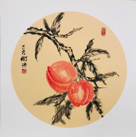 Hand Painted Traditional Chinese Art - Prosperity Chinese Ink Peach Painting (50x50cm)